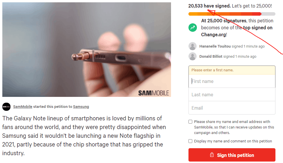 Over 20,000 fans sign a petition for Samsung to launch a new Note series
