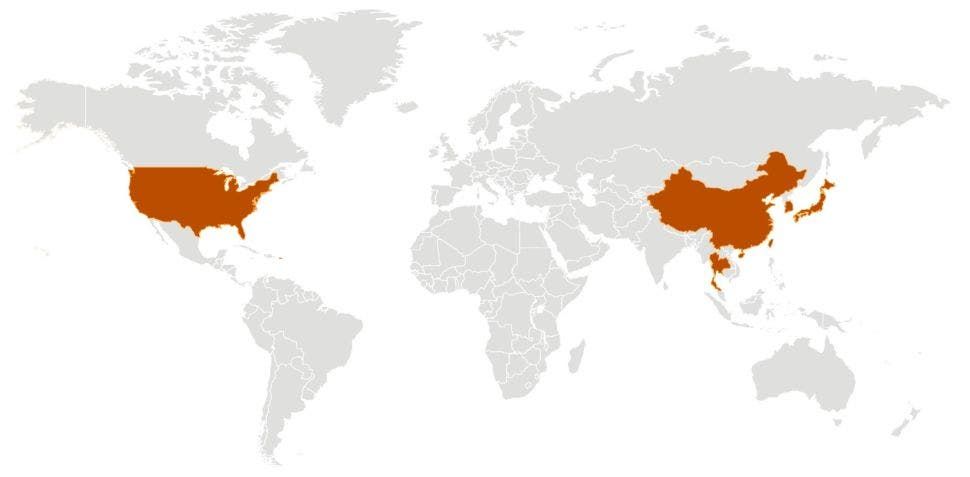 How far the virus has spread so far - Image Credit: CDC