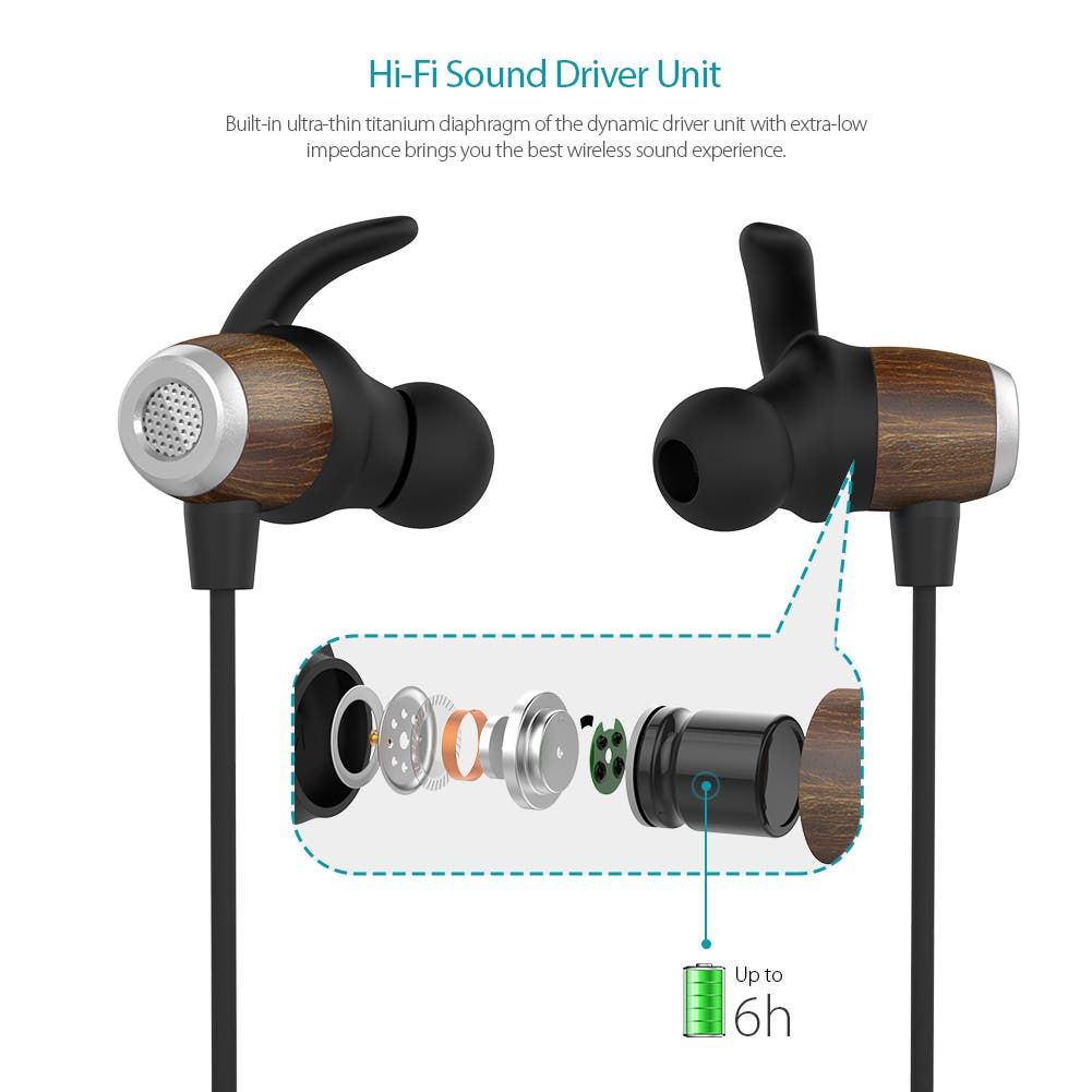 dodocool DA164 Magnetic Wireless Wood IPX5 In-Ear Headphone on Sale