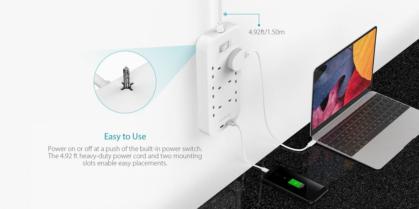Dodocool DC41 Smart 6-way AC Outlet Power Strip now on Sale