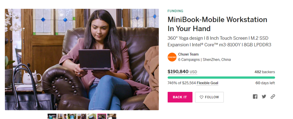CHUWI MiniBook reaches over $190k in just the first day of crowdfunding