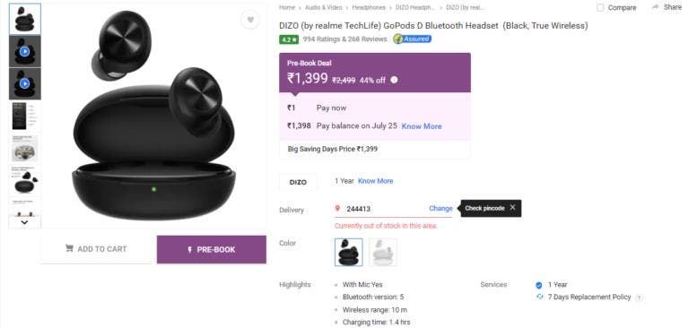 DIZO GoPods D, DIZO Wireless Go For Pre-Orders On Flipkart For INR 1