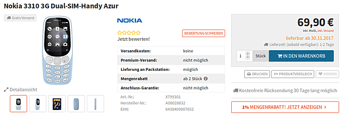 Nokia 3310 3G pre-orders go live in Europe
