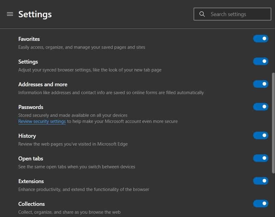 Microsoft Edge now supports history and open tabs syncing