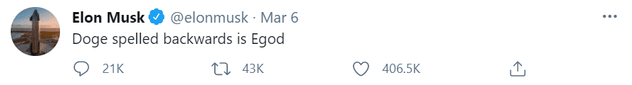 Elon Musk gives Dogecoin a "god" status