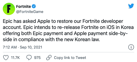 Epic Games may soon reappear on Apple's App Store in South Korea