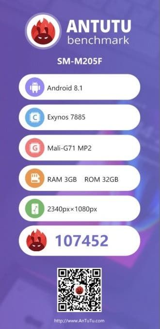 Samsung Galaxy M2 Shows Up on AnTuTu, coming with Exynos 7885 CPU and FHD+ Display