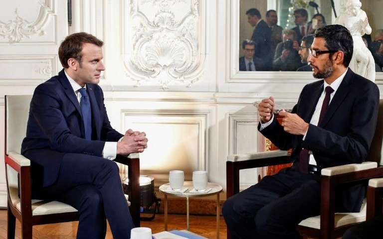 French President, Emmanuel Macron and Google's CEO Sundar Pichai 