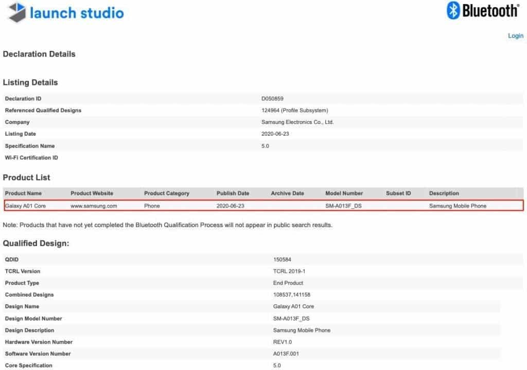 Samsung Galaxy A01 Core with 1GB of RAM leaks online