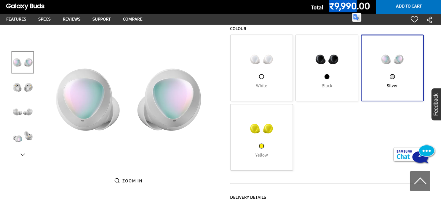 Samsung Galaxy Buds Silver Colour quietly launched