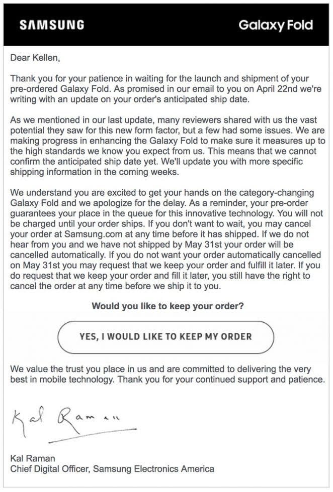 Still no news for the Galaxy Fold and Samsung asks users to keep pre-orders