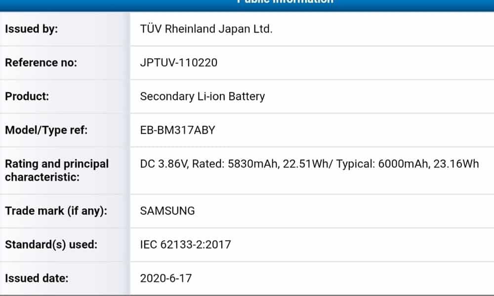 Samsung Galaxy M31s will receive a 6000mAh battery