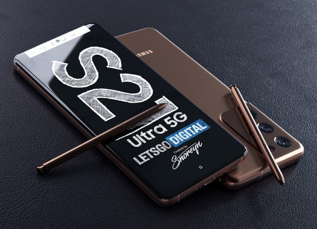 Samsung Galaxy S21 Ultra with an S Pen appears on high-quality renders