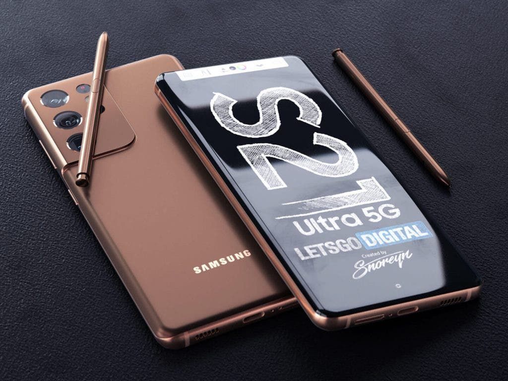 Samsung Galaxy S21 Ultra with an S Pen appears on high-quality renders