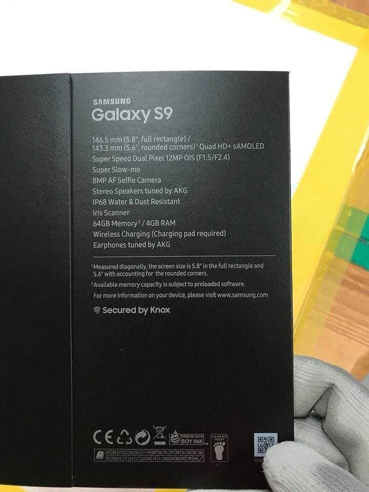 Galaxy S9, Galaxy S9+ Camera Specs leaked along with retail Box