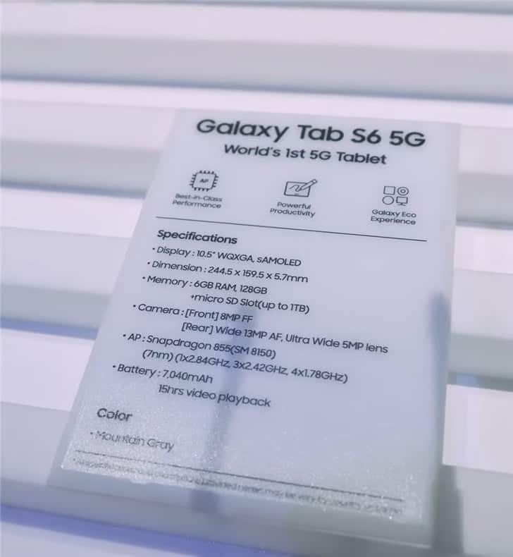Samsung Galaxy Tab S6 5G specs leaks - same as the 4G version