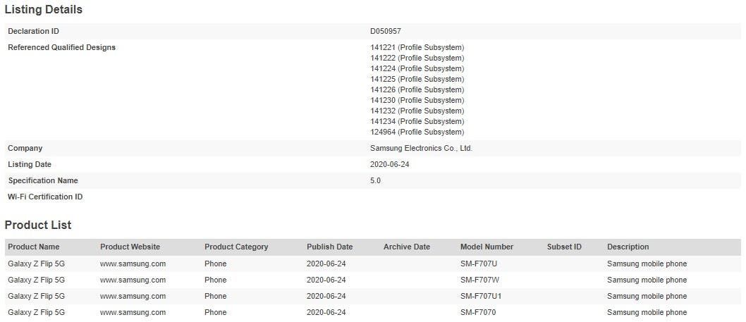Samsung Galaxy Z Flip 5G got Bluetooth SIG certification
