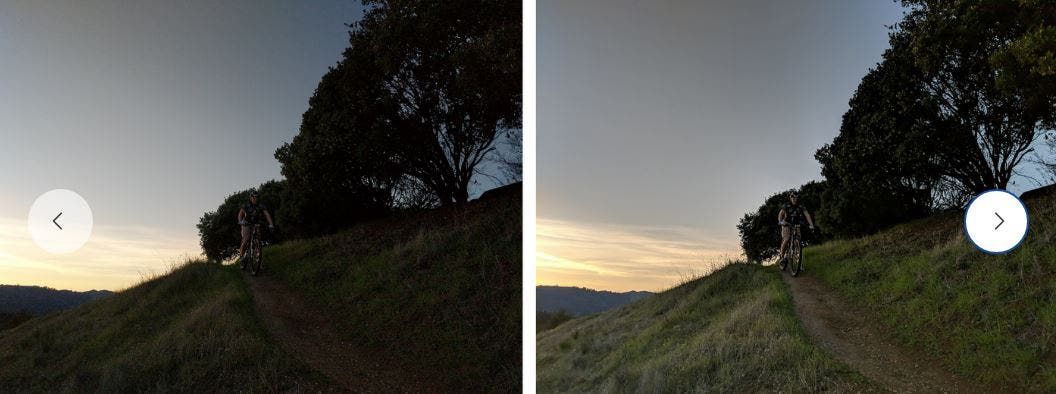 Image was taken without (left), and with Pixel Visual Core (right)