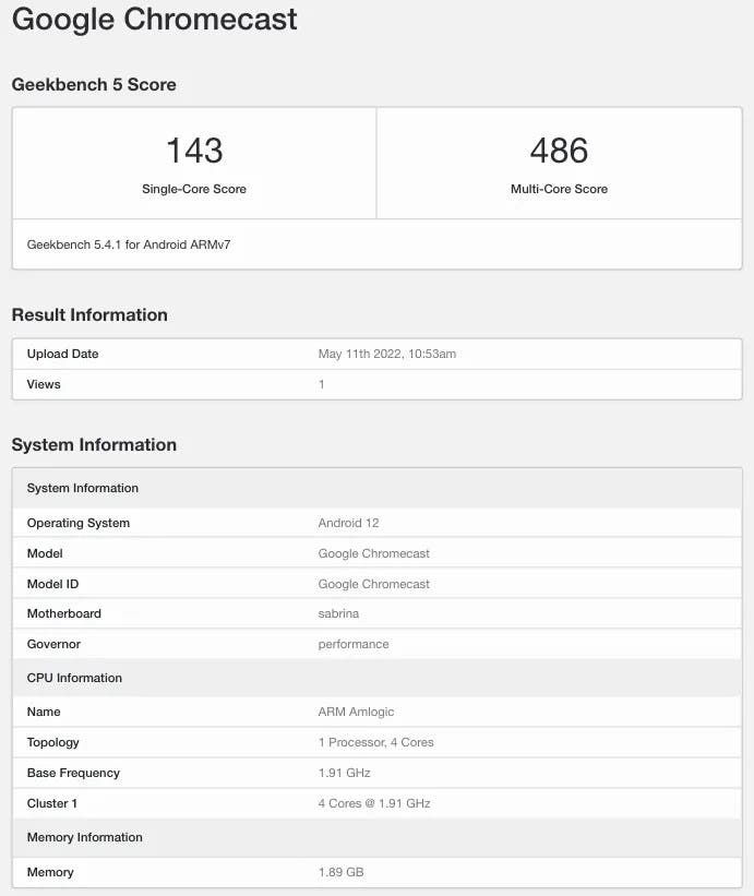Google Chromecast With Google TV and Android 12 Spotted In GeekBench