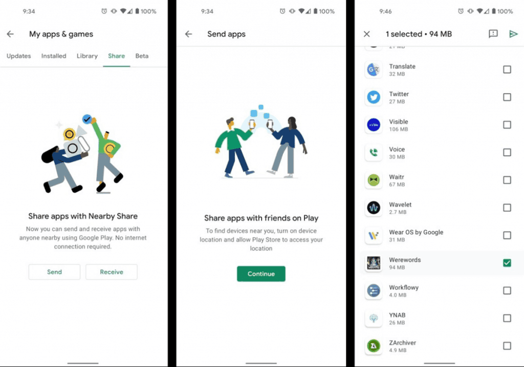 Google Nearby share function can now share Android apps