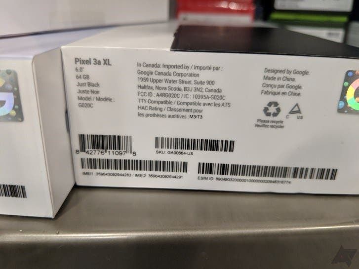 Google Pixel 3a XL retail box appears online