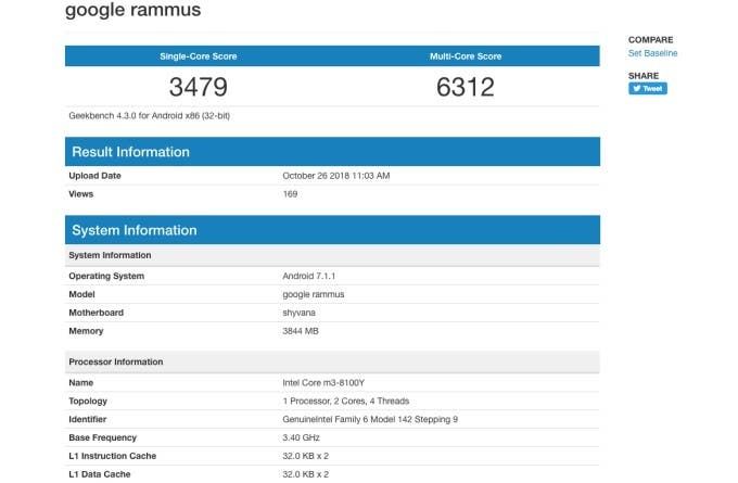Mystery Google Rammus with Android 7.1 and Intel m3 spotted