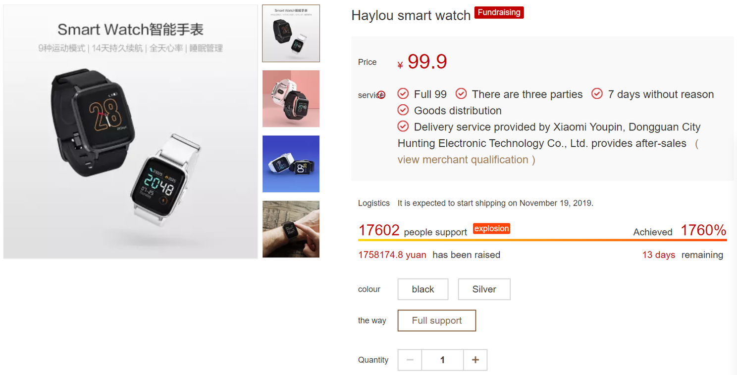 Xiaomi is crowdfunding the Haylou Smartwatch for 99.9 yuan ($14)