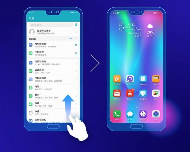 Honor 10 GT full-screen gestures now active