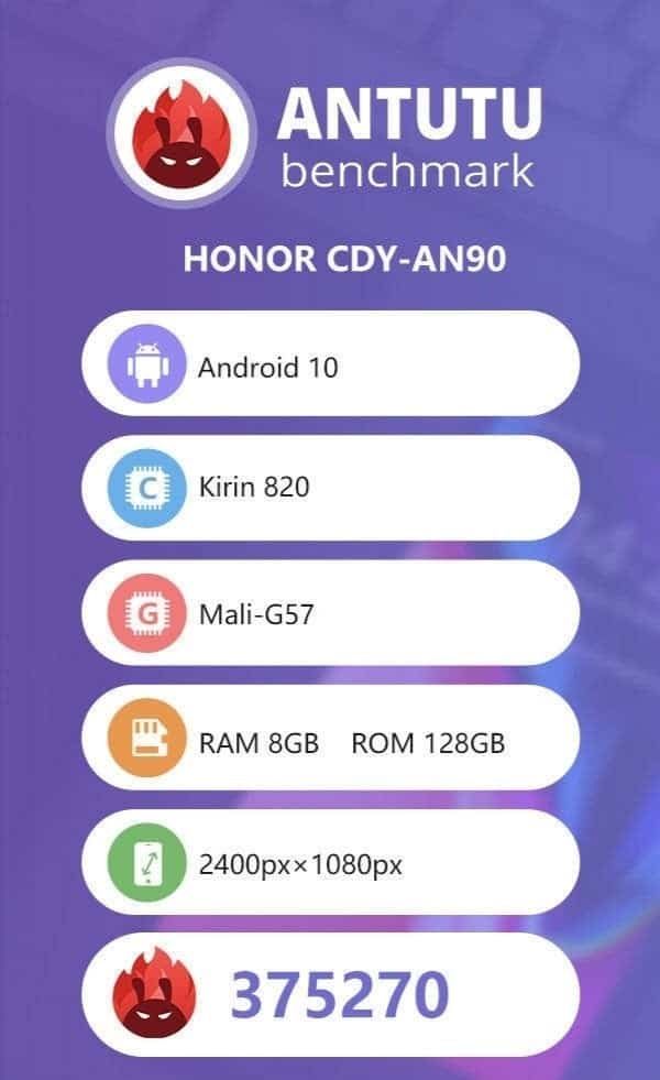 Honor 30S with Kirin 820 5G AnTuTu score hits the web - it's massive