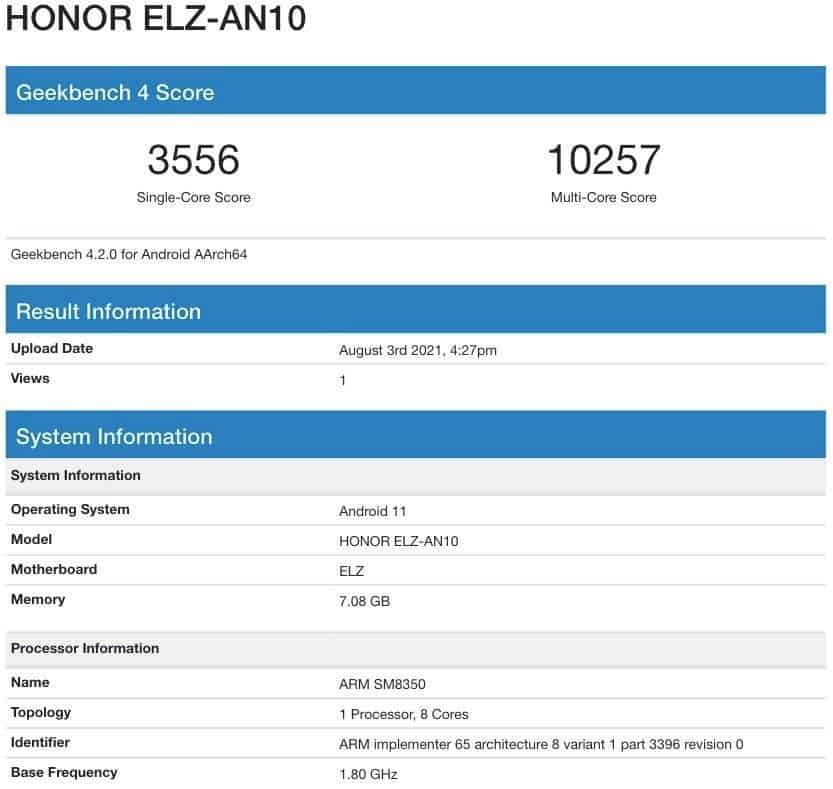 Honor Magic 3 series smartphone emerges on GeekBench with Snapdragon 888+