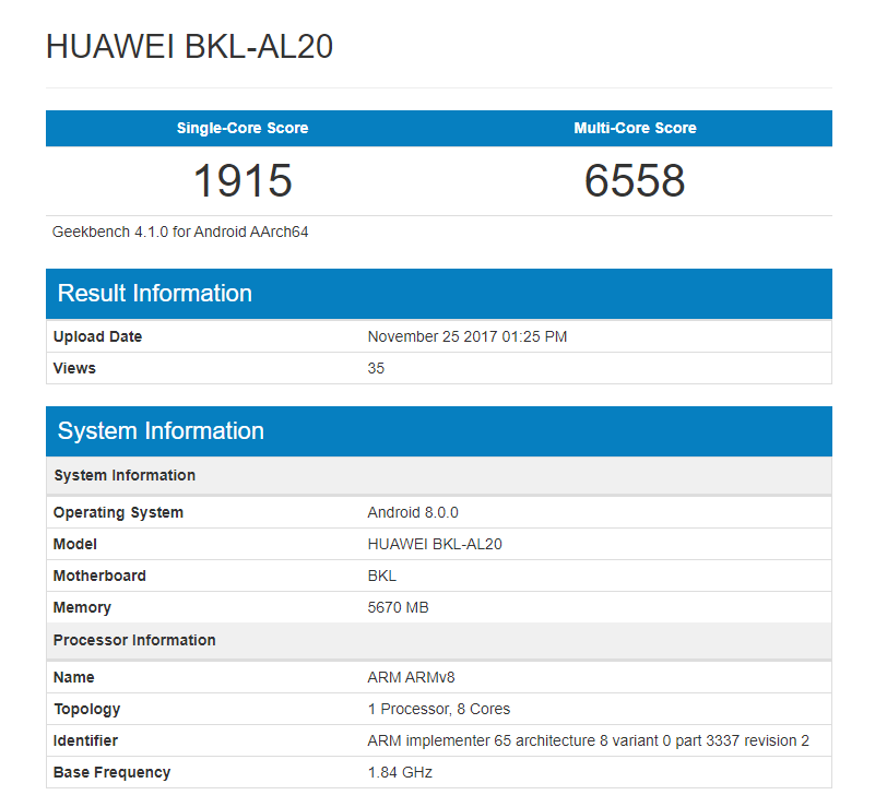 Honor V10 gets exposed on GeekBench