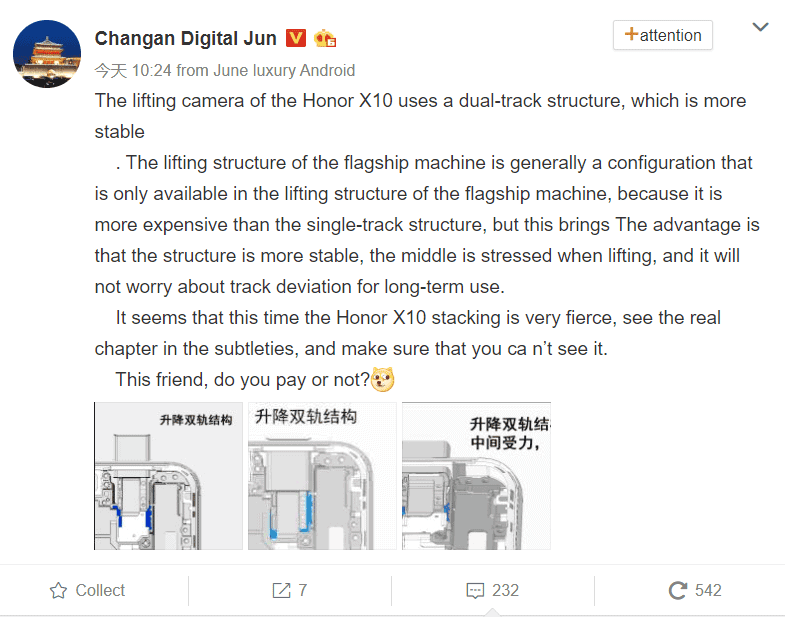 Honor X10 will use a dual-rail pop-up camera structure