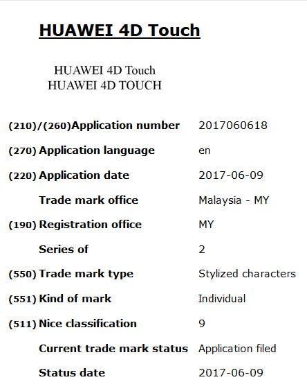 Huawei applies for new trademark called “4D Touch”