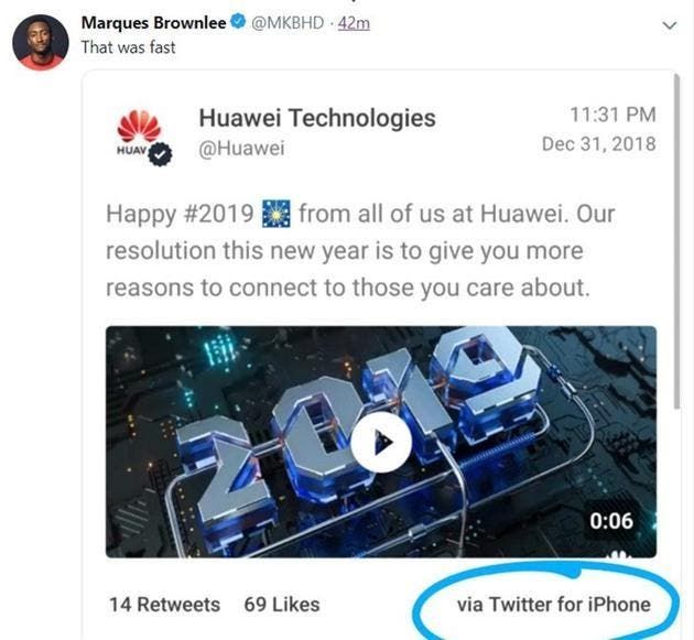 Huawei's staff responsible for Twitter gaffe severely punished