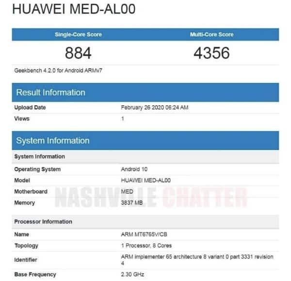Uknown Huawei Phone with Model MED-AL00 Appears on GeekBench, Features Mid-Range Specs