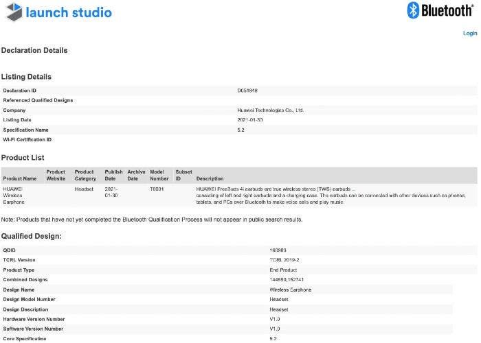Huawei FreeBuds 4i headset gets SIG Bluetooth certification