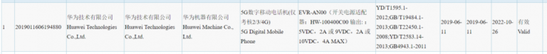 Huawei Mate 20X 5G with dual SIM TENAA certified