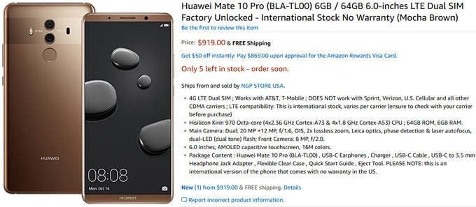 Huawei Mate 10 and Mate 10 Pro get official available in the US through Amazon