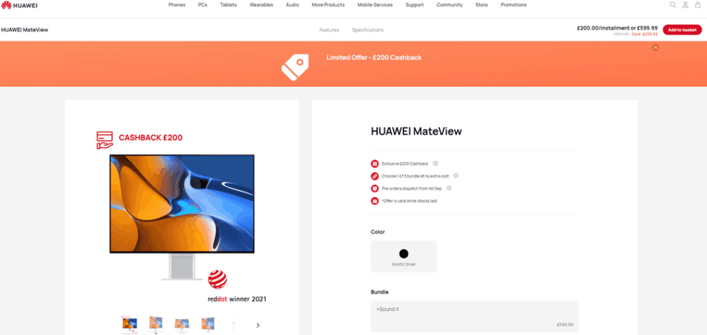 Huawei MateView high-end display available in the UK - selling for £600