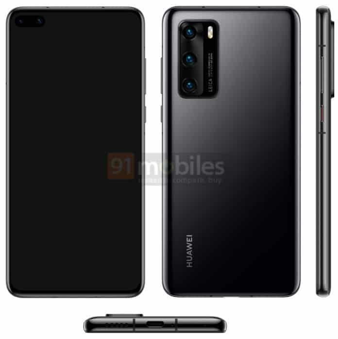 Huawei P40 Render Leaks Online with Three Rear Cameras and Dual Punch-Hole