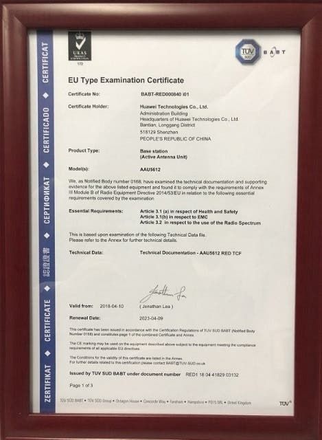 Huawei Get The World's First 5G CE-TEC Certificate