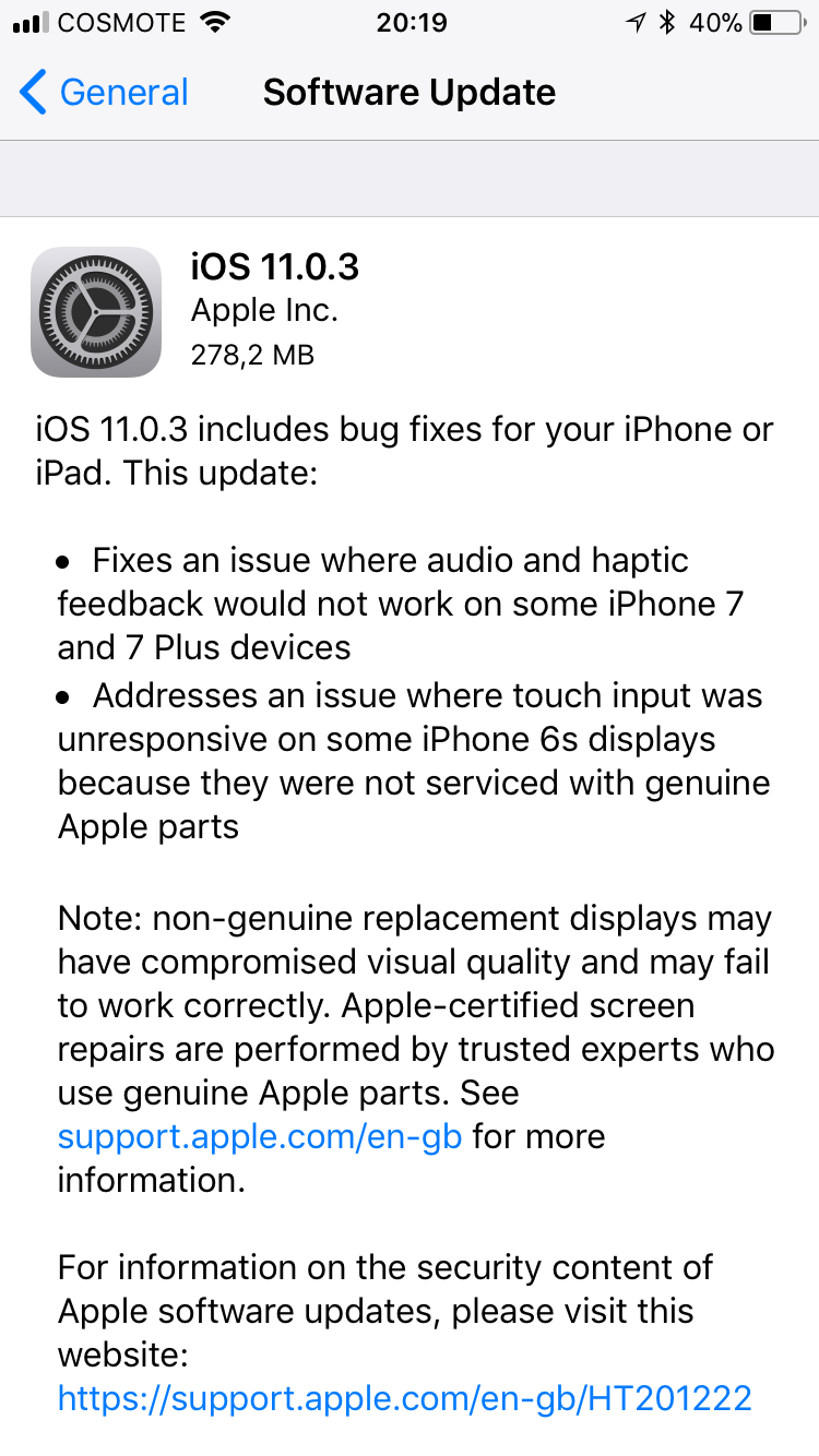 Apple iOS 11.0.3 update is now available for the iPhone and iPad
