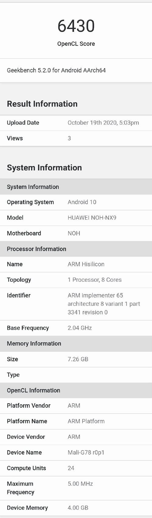 Kirin 9000 details appear online -  uses Mali-G78 GPU with 24 cores