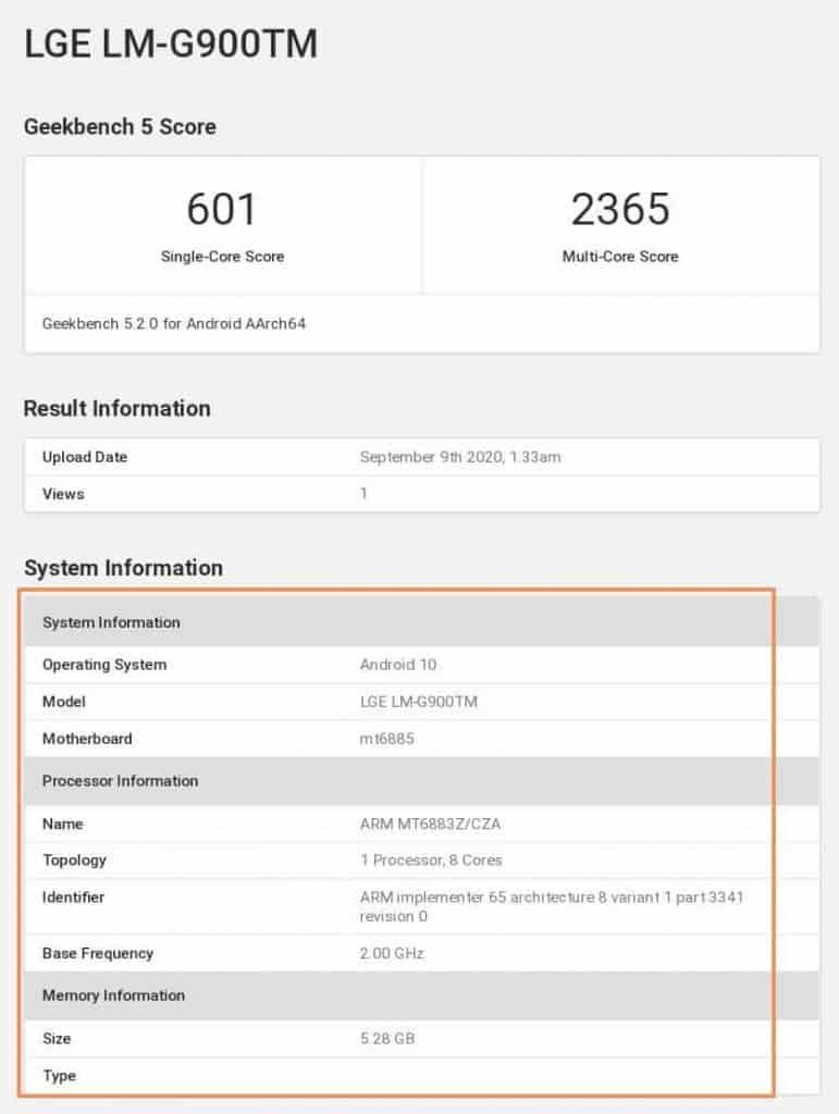 LG Velvet 5G with 6GB RAM and Dimensity 1000C Spotted on Geekbench