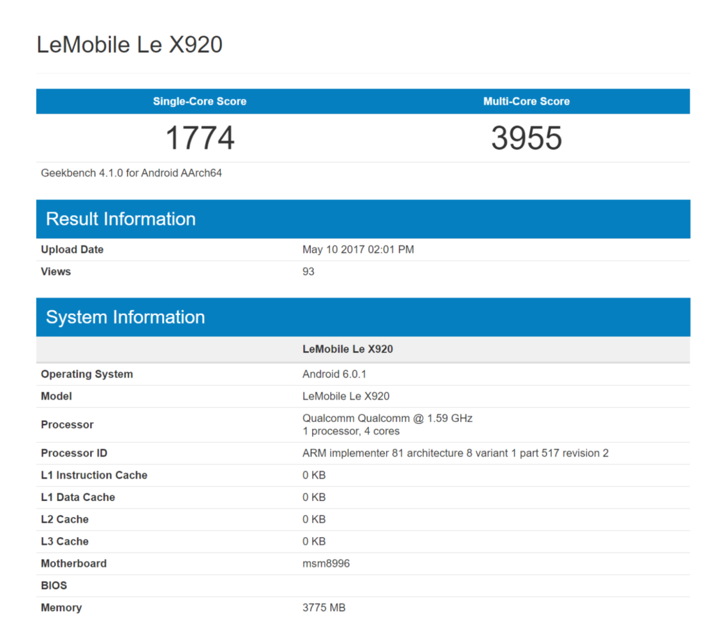 LeEco Le X920 appears on Geekbench, sports Snapdragon 820