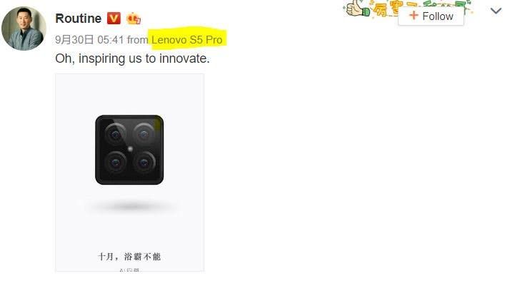 Lenovo's VP last teaser was posted with Lenovo S5 Pro