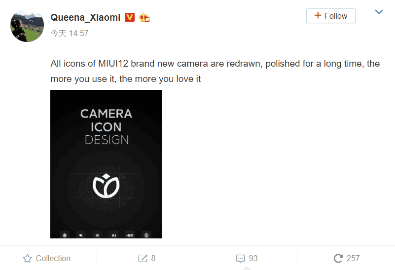 MIUI 12 Camera App redesigned icons appears online