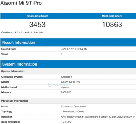 Xiaomi Mi 9T Pro is a rebadged K20 Pro, Geekbench confirms too