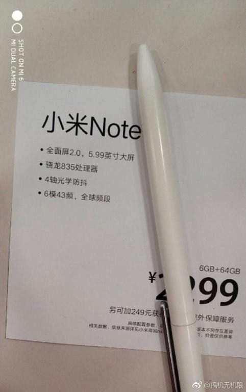 Xiaomi Mi Note 5 specs and price leaked, may arrive on May 31