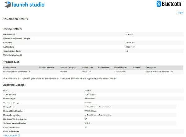 Xiaomi Mi True Wireless Earphones Lite in Works, Bags Bluetooth Certification